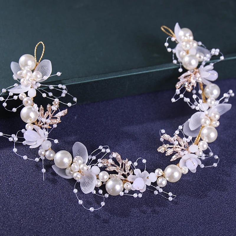 Lucky Green Flower Handmade Headband Elegant Pearl Braided Headband Bridal Wedding Party Dress Accessories  Princess Tiara