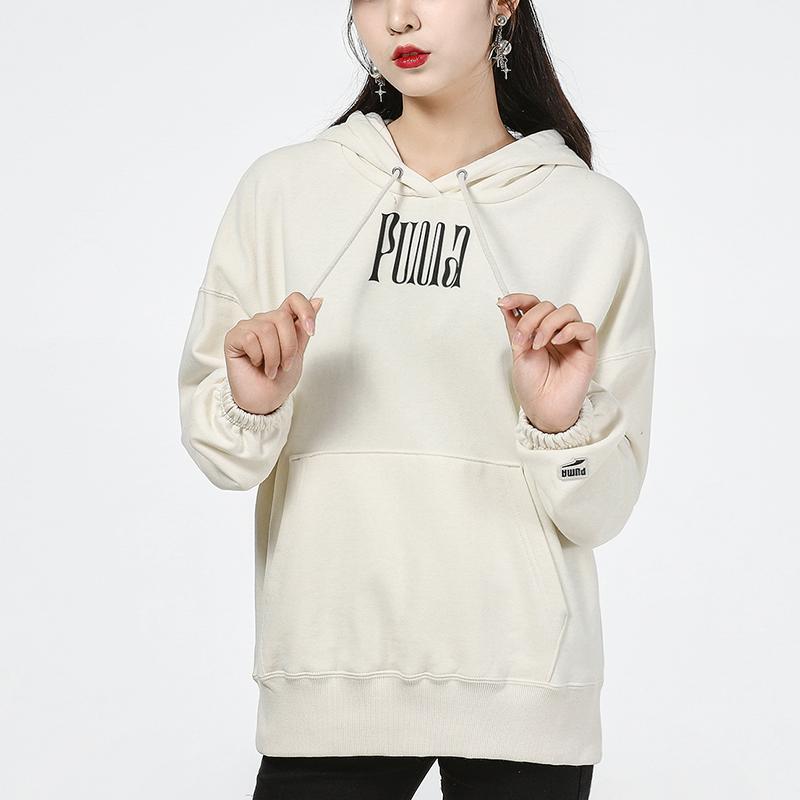 Puma Downtown Graphic Hoodie With Breathable Letter Print Long Sleeve Women Tops Off-White 533049-73