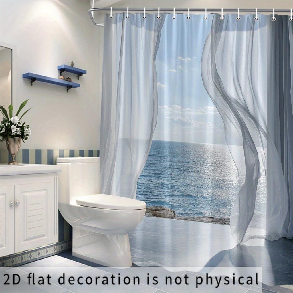 Premium Ocean View Shower Curtain Polyester Waterproof Beach Bathroom Decor Curtain Seascape Privacy Liner Modern Coastal Shower