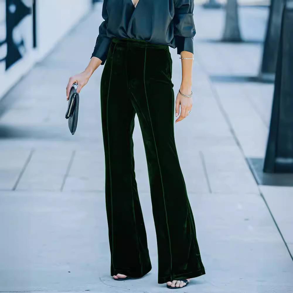 2025 Autumn/Winter Women's Gold Velvet Patchwork High-Waisted Flare Pants