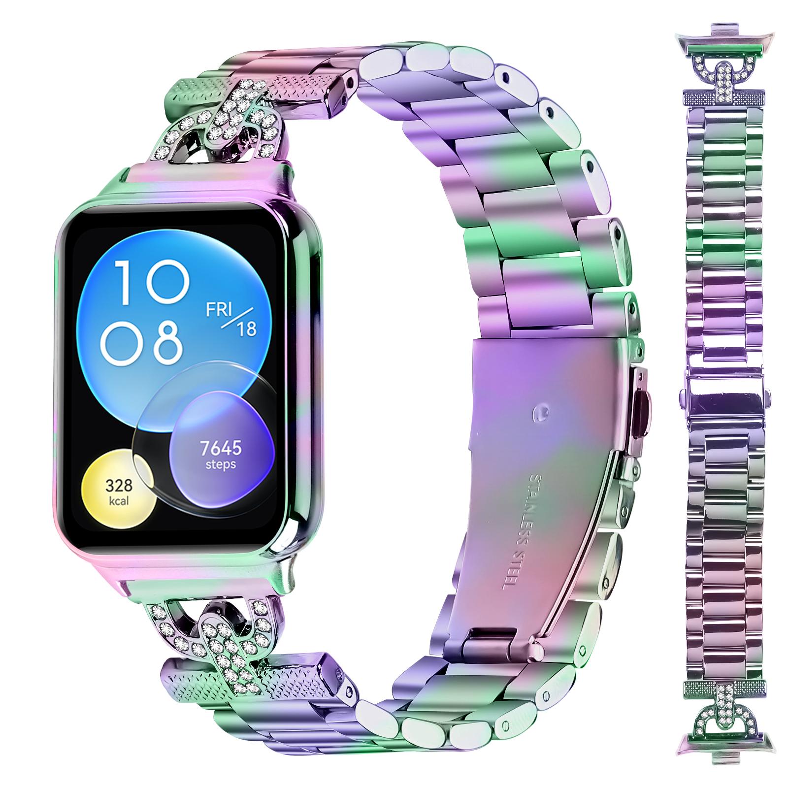 

Colored Watch Strap for Xiaomi Smart Band 8 Pro D-Shape Rhinestones Decor 3-Bead Metal Band Colorful