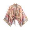 Vintage Bohémské Květinové Potisky Šerpy Krátké Kimono Dámské Výstřih do V Netopýří Rukávy Dámský Plážový Župan Krytí