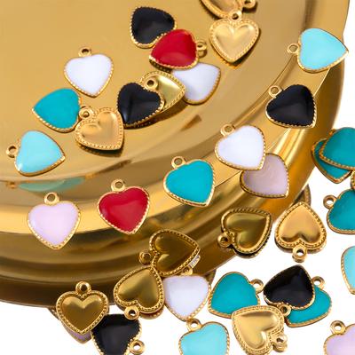 10pcs Stainless Steel Enamel Small Love Heart Charm Necklace Pendant for DIY Women Jewelry Findings Earring Supplies Wholesale