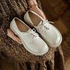 New platform fashion single shoes round head lace-up low top large size low heel casual square heel four seasons wear small leather shoes black