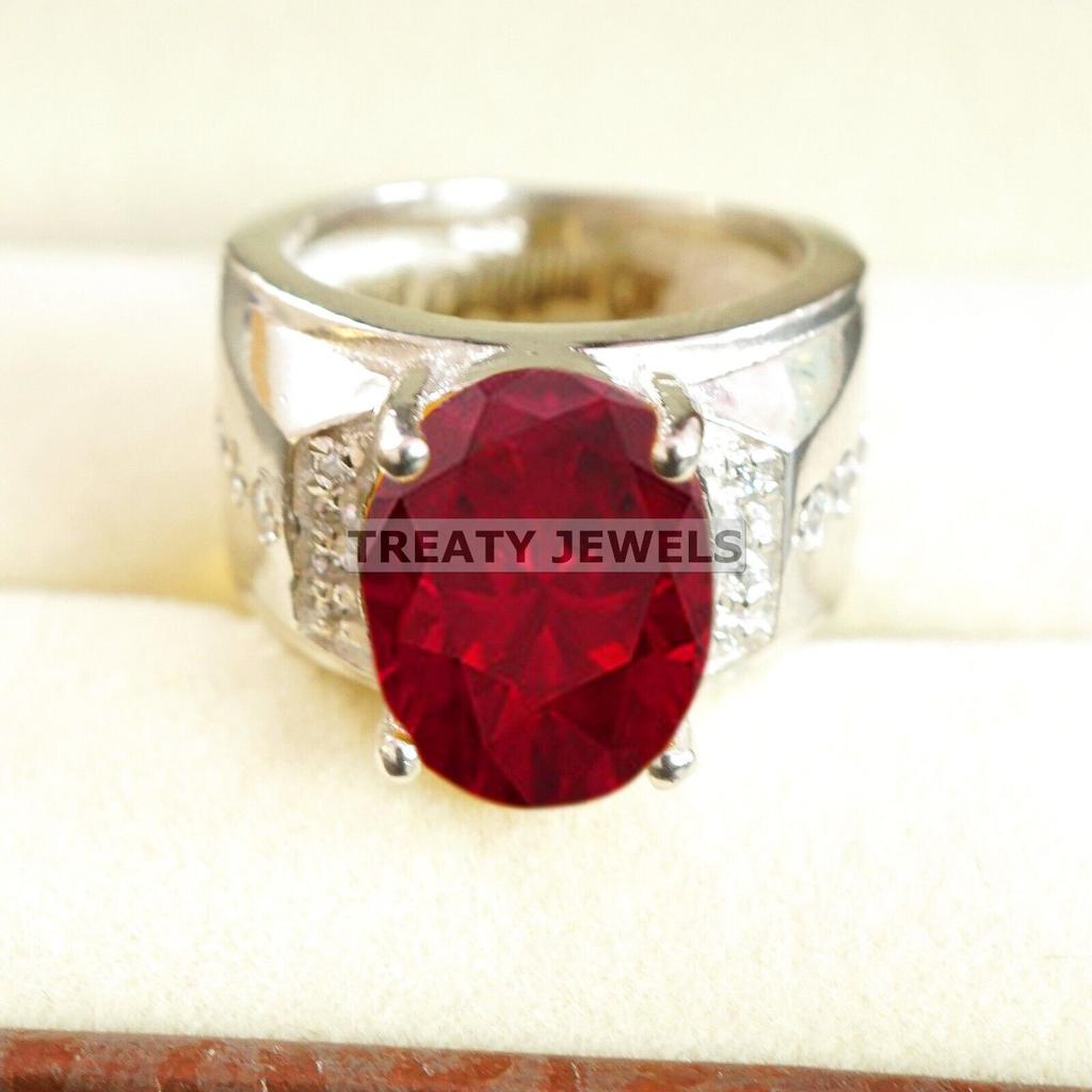 Ruby Oval Cut Gemstone With 925 Sterling Silver Ring For Men's #B534 JL375684150589