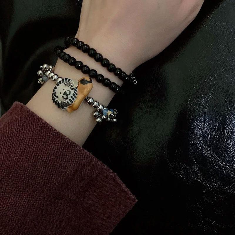 Stone lion pendant beaded bracelet light luxury niche fashion versatile bracelet personalized design sense jewelry women