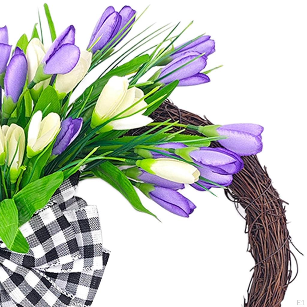 Tulip Spring Wreath Artificial Flower Wall Hanging Ornament, Wedding Front Door