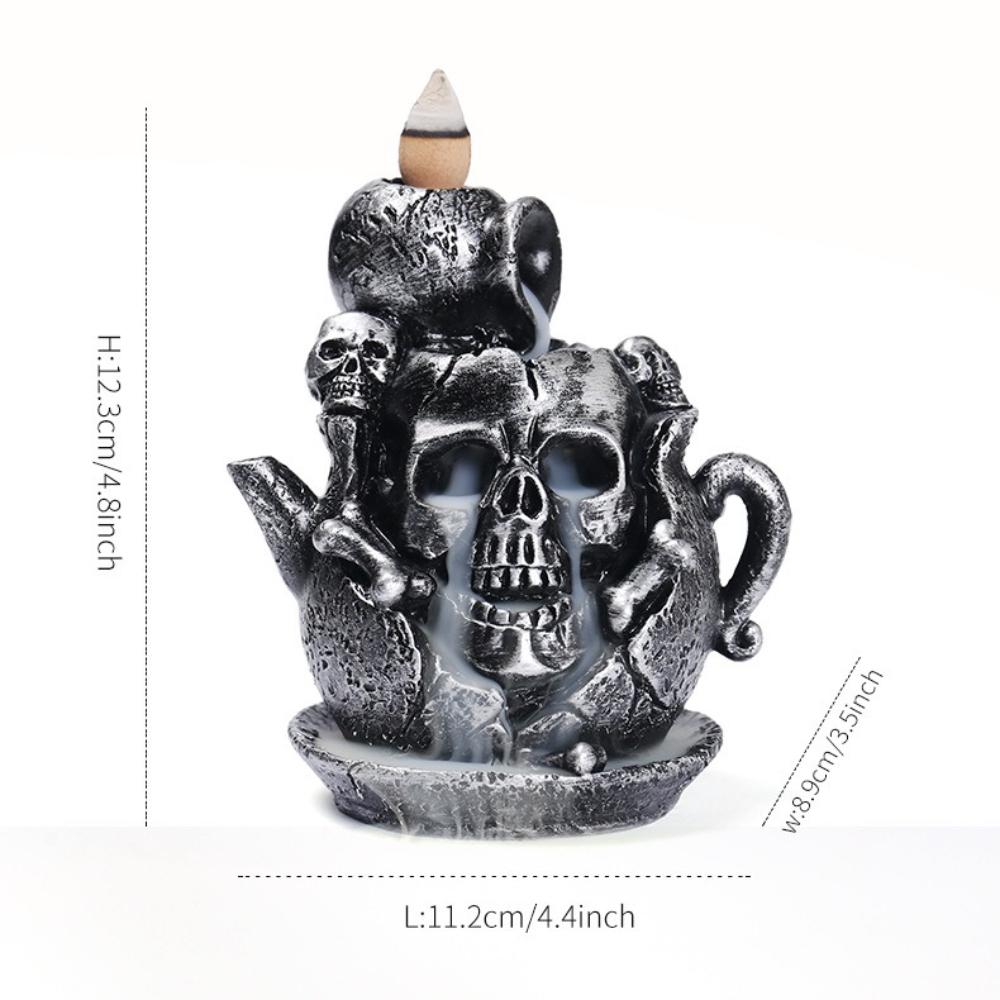 

Backflow Resin Skull Incense Burner Halloween Skull Teapot Ornament Waterfall Backflow Incense Burner Home Fragrance Home Decor