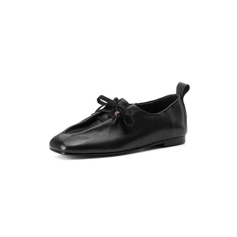

Мода НОВЫЕ Весенне-Осенние Женские Туфли Натуральная Кожа Обувь для Женщин Квадратный Носок Обувь на Низком Каблуке Лаконичные Мягкие Удобные На Шнуровке Повседневная Обувь 40 чёрный
