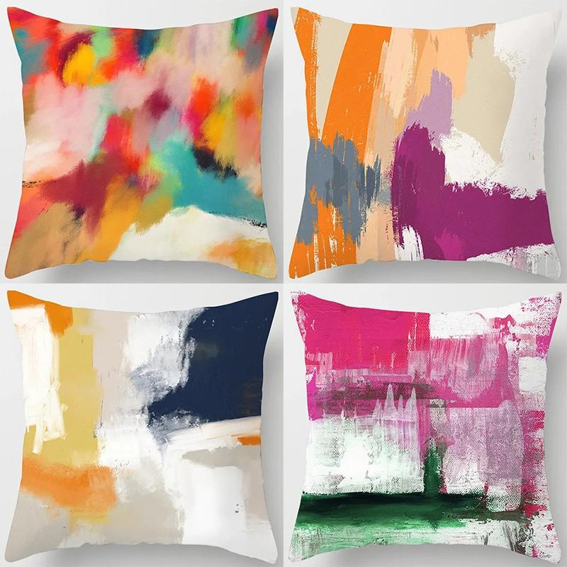 Abstract Colorful Brushstroke Pattern Pillow Covers Pattern Cushion Cover Suitable for Sofa Bedroom Car Pillow Cover