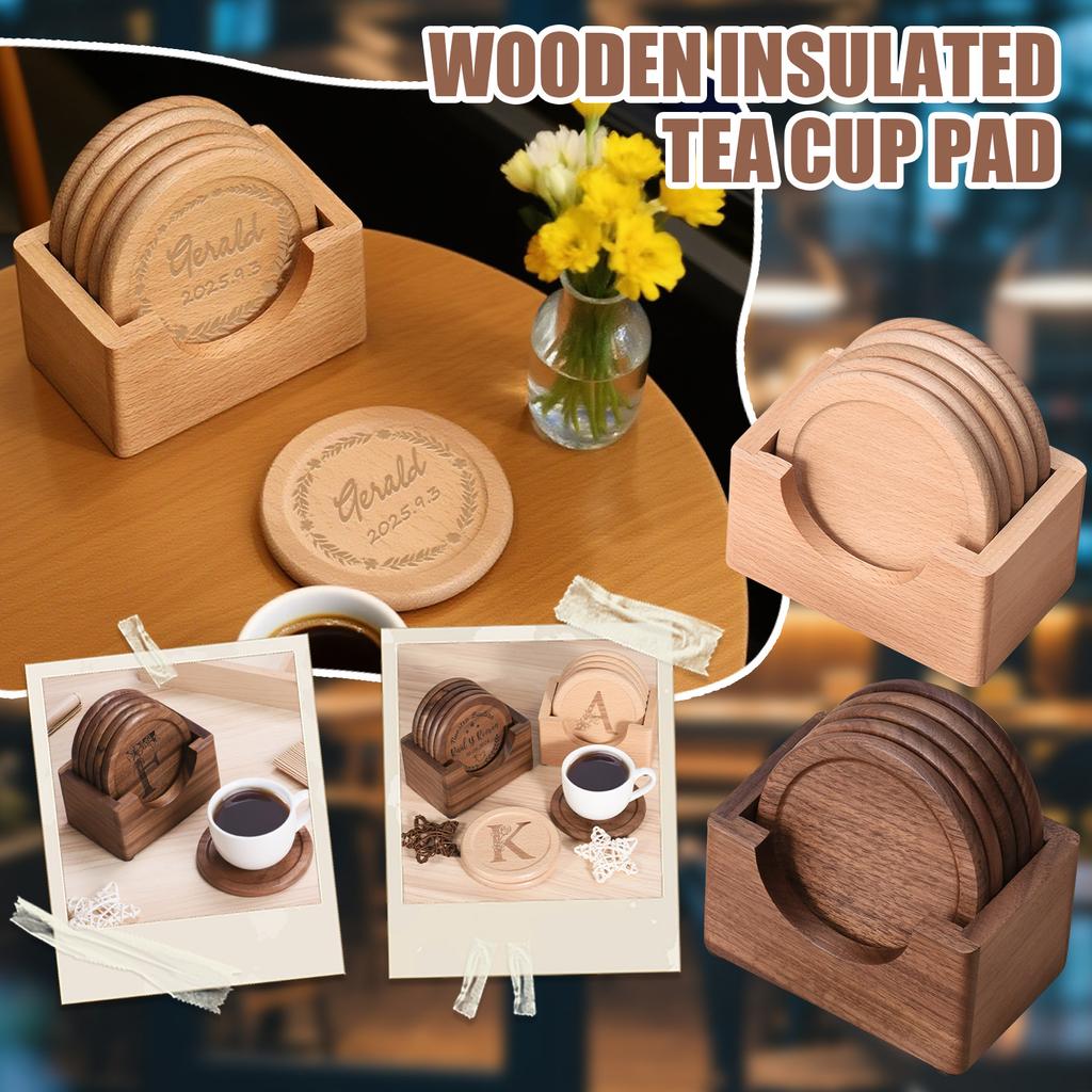 Custom Cup Mat Set Of 6 With Holder, Personalized Handmade Wooden Cup Mat, Personalized Gifts For Wedding, Anniversary, Family, Housewarming