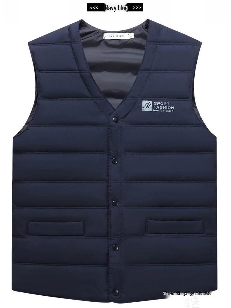 Men's Plus Size Cotton Vest - Sleeveless, Warm, Casual Fit for Seniors - Ideal for Autumn and Winter