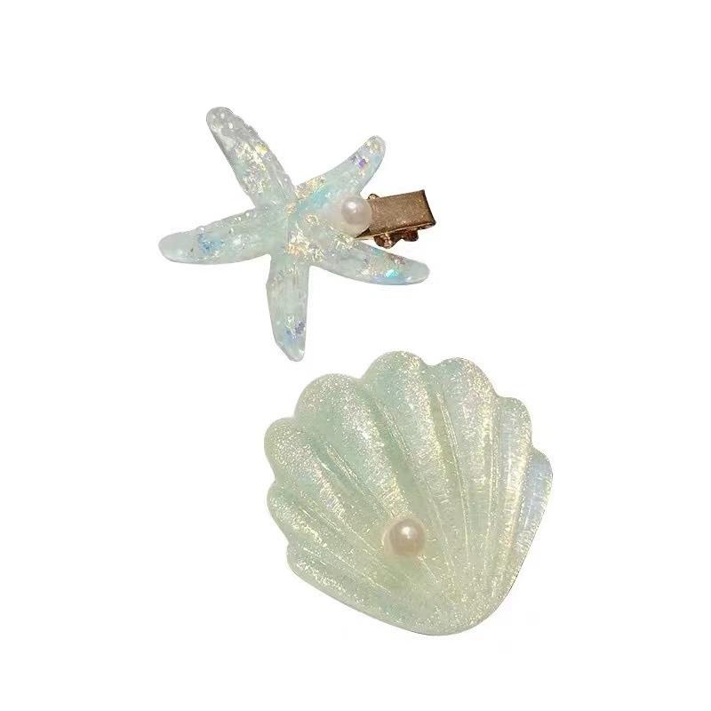 2Pcs/set Fashion Solid Starfish Pearl Shell Hairpins Hair Clips for Women Girls Party Ponytail Holder Hair Accessories