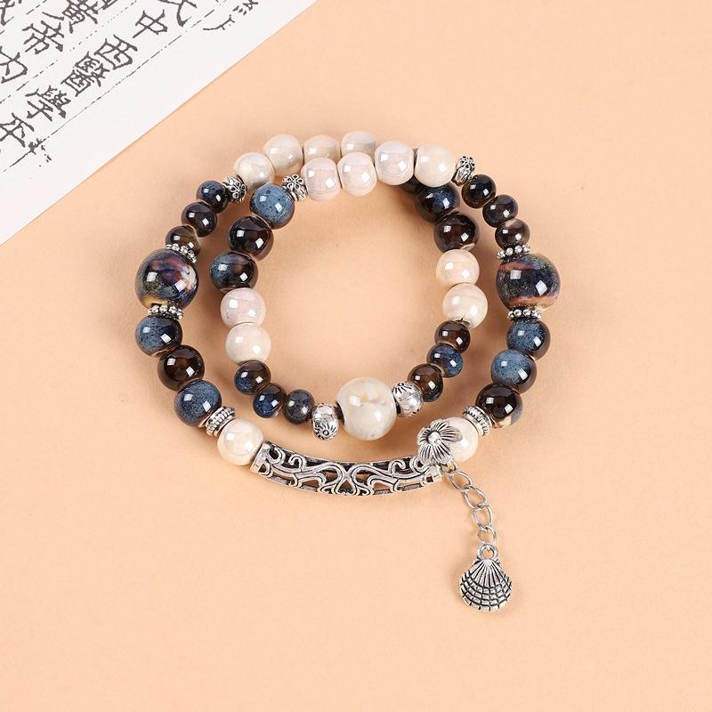 Double-layer stacked ceramic beaded bracelet men's and women's retro literary niche bracelet accessories