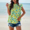 Sleeveless Ruffled Collar Printed Top With Loose Casual T-shirt