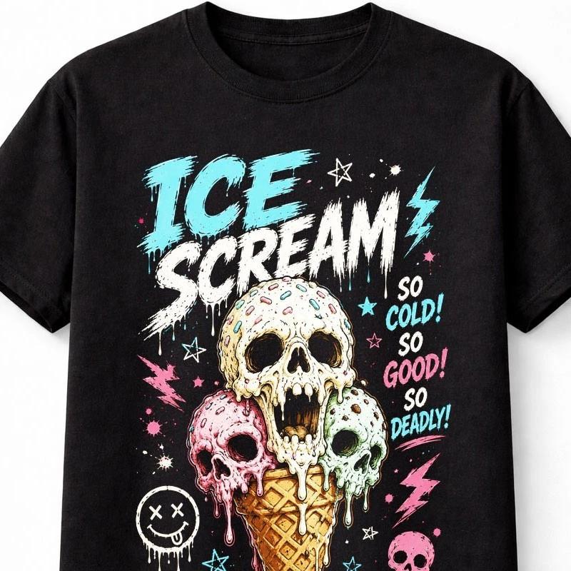 Ice Scream Skull Ice Cream Goth Horror Halloween Unisex TShirt S