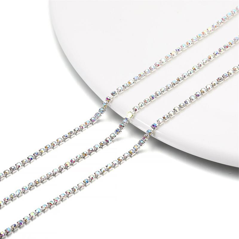 25Cm Long Luxury Crystal Pearl Chain Nail Charms 1.5/2Mm Shining Clear Diamond Nail Art Metal Glass Manicure Crystal Nail Charm