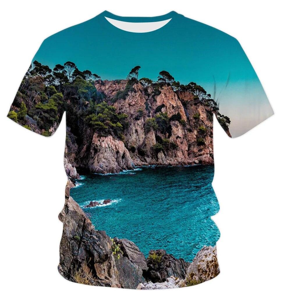 Summer Landscape Pattern T-shirt Men's Fashion Natural Scenery Top Handsome Casual Fashion 3D Printed Clothing
