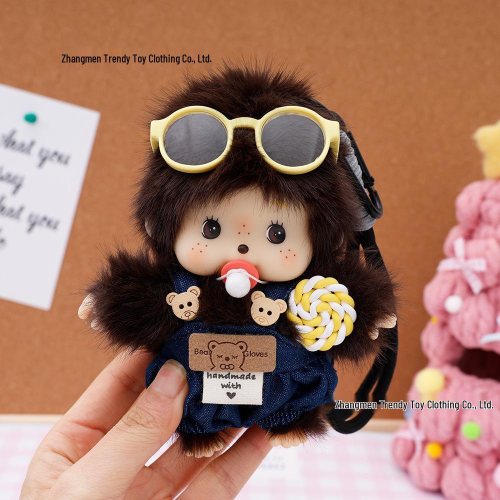 Monchhichi 15CM Bambola alla Moda Portachiavi - Ciondolo Borsa Stile Salopette & Regalo Fai da Te