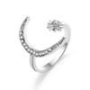Korean Style Star Moon Opening Rings Rhinestone Crescent Moon Ring Personality Couple Ring  Couple