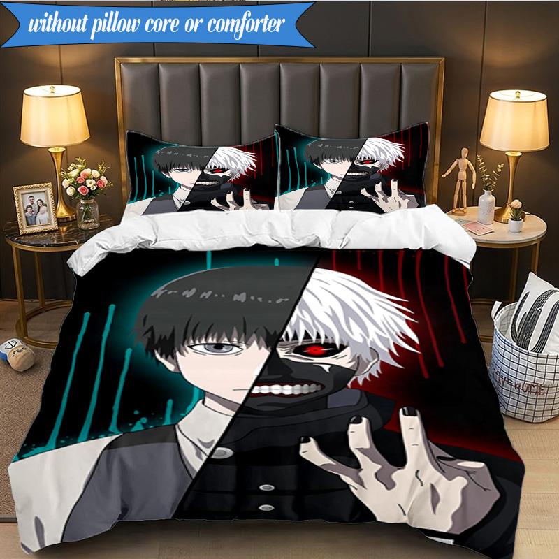 3PCS Tokyo Ghoul Kaneki's Struggle Bedding Set 2D Printing (Includes 1 Duvet Cover + 2 Pillowcases Coreless), Bedroom decor,Fan Gift