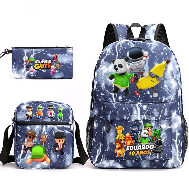 Large Capacity Schoolbag with Shoulder Strap; Student Three-piece Pencil Case Set