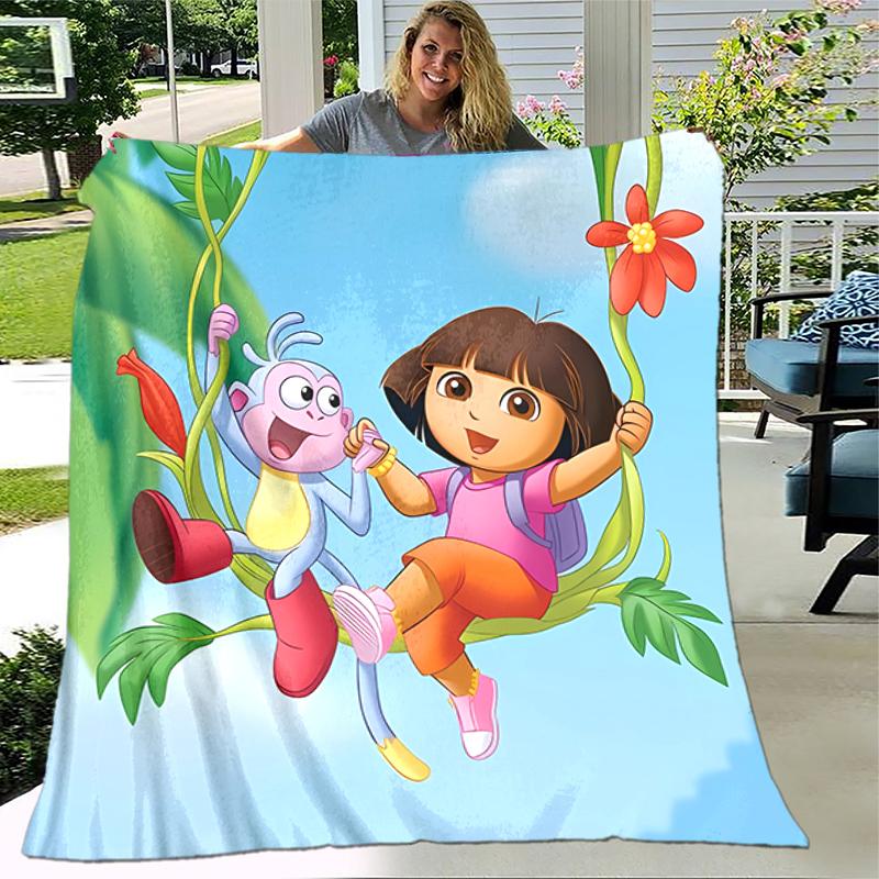 1pc Blanket D-Doras The Explorer Print Design, Lightweight Blanket for Sofa, Bed- Soft &Warm, Gift for All Seasons like Christmas, Halloween
