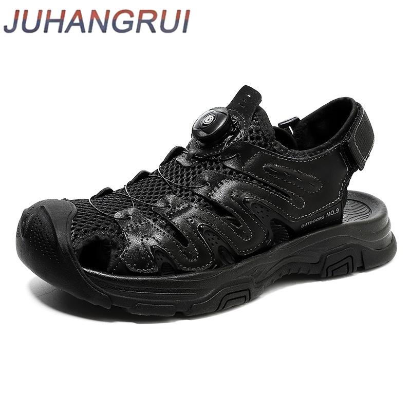

NEW 2026 Summer Men Sandals Genuine Leather Mens Casual Shoes Outdoor Men Leather Sandals for Men Beach Shoes Roman mens Shoes 38 чорний