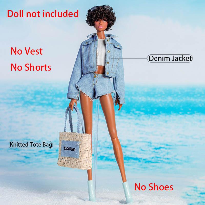 

30см Маленькая Свежая Одежда для Куклы Островной Праздничный Модный Джинсовый Пиджак+Брюки+Клетчатое Платье 1/6 Кукла Супермодель Повседневный Набор для Переодевания For 30cm dolls