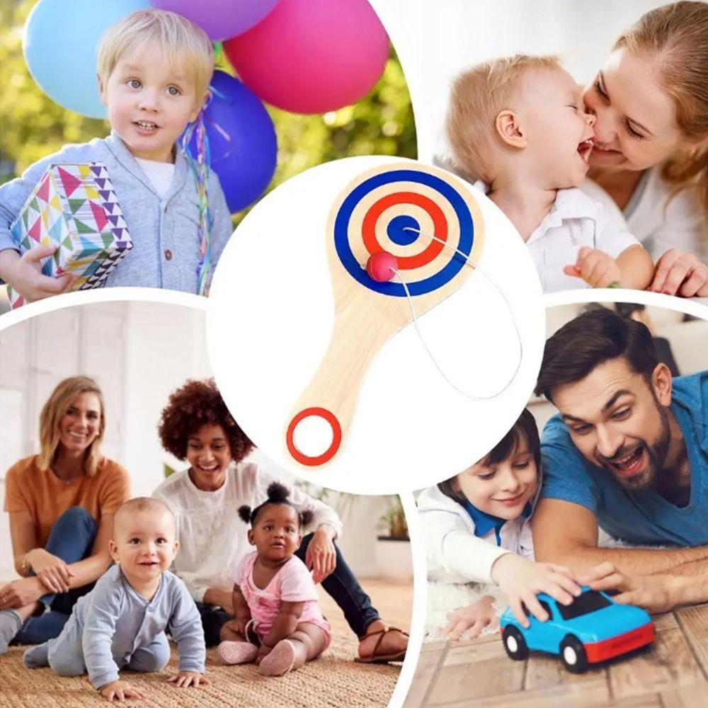 Jeu de balle sur ficelle élastique avec raquettes en bois Balle rouge Raquettes en bois avec balle Coordination œil-main