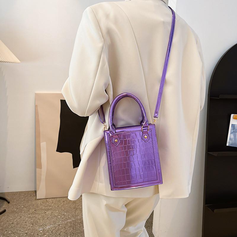 Trendy Small Crossbody Pu Bag 2023 Summer Fashionable Handbag Street Style Black Orange Silver Gold Purple