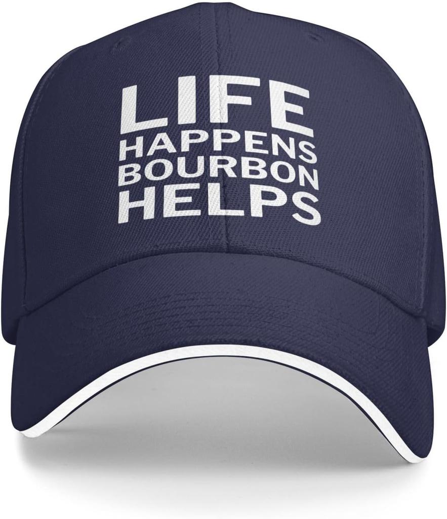 Life Happens Bourbon Helps Print Polyester Trucker Hat Casual Adjustable Baseball Cap Unisex