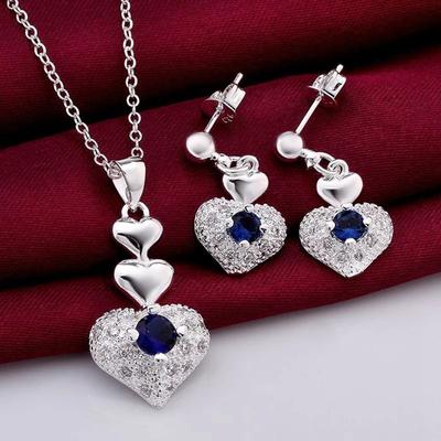 Set di orecchini con ciondolo a forma di cuore in argento sterling 925 AAA con zirconi
