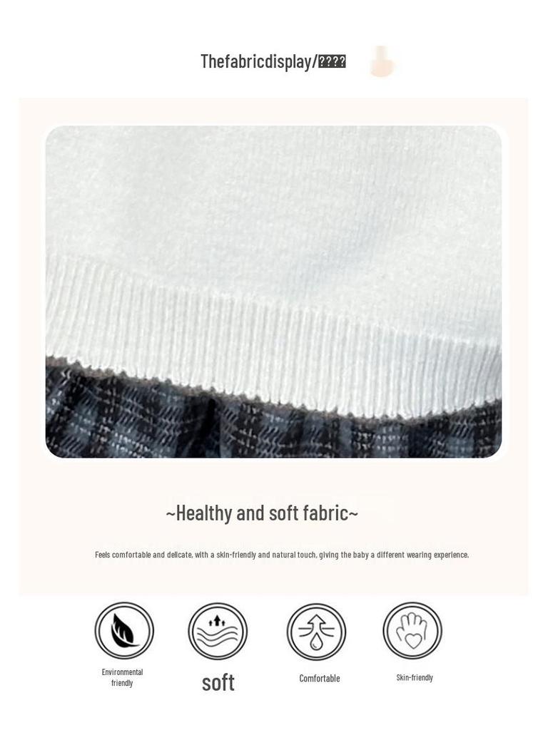 Autumn 2025 Girls' Trendy Knitted Bear Sweater & Plaid Pants Set with Peter Pan Collar