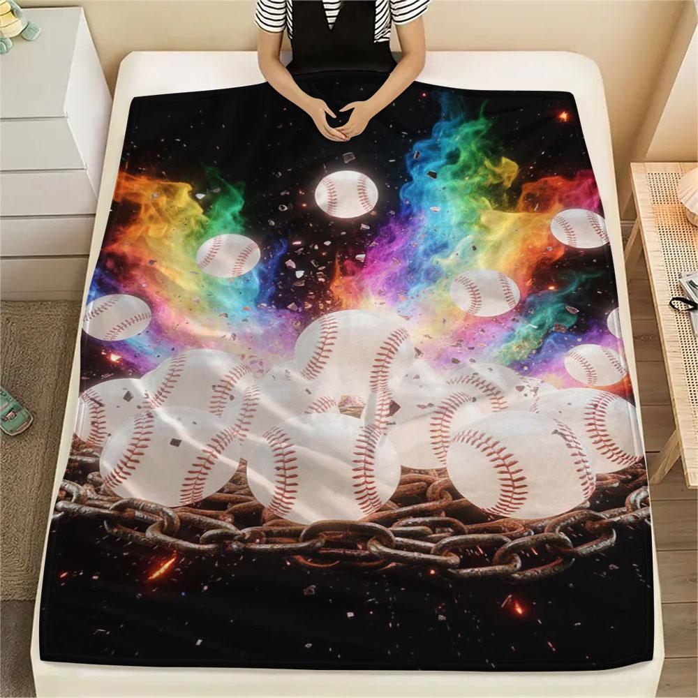 1Pc Fireball Print Flannel Blanket, High quality Comfortable for All Seasons, Home Decor, Warmth and Comfort, Perfect for Christmas Gifts