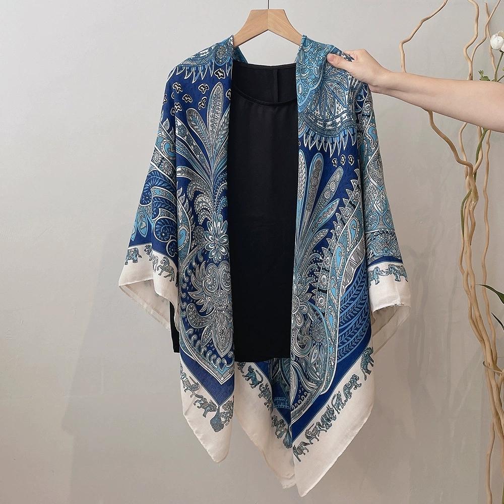 

130см Синий Квадратный Шарф Женский Большие Шали Винтажная Квадратная Бандана Роскошный Платок Шарф Женские Фуляры 130x130cm