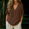 Women's Fashionable Loose-Fit V-Neck Button-Down -Color Casual Blouse