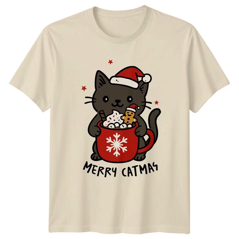 Merry Catmas Christmas Cat Hot Chocolate Unisexs Unisexs Graphic Tee
