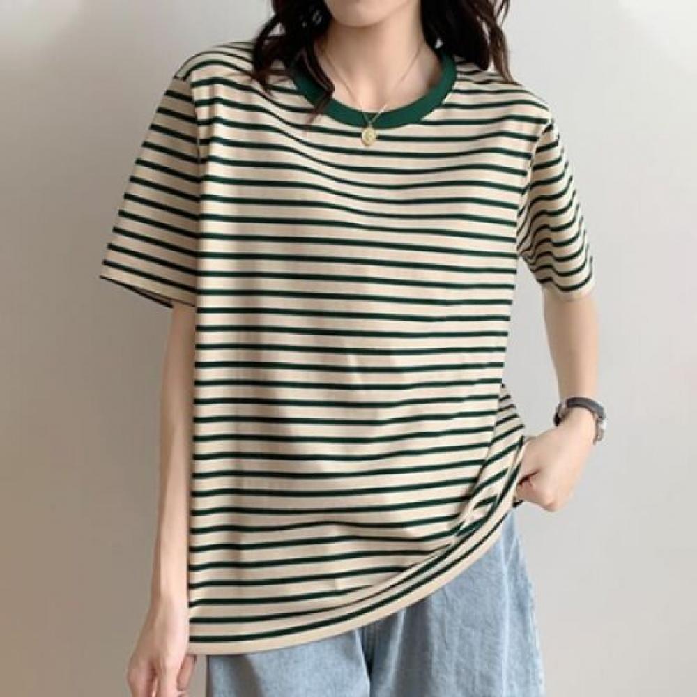 Navava Casual STripe Round ShorT Sleeve T shirT 2 Types