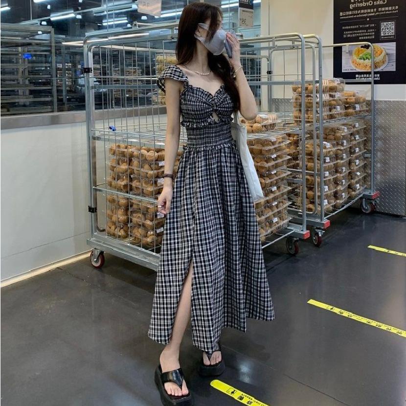 

Женское платье Летнее узкое платье в клетку с открытыми плечами