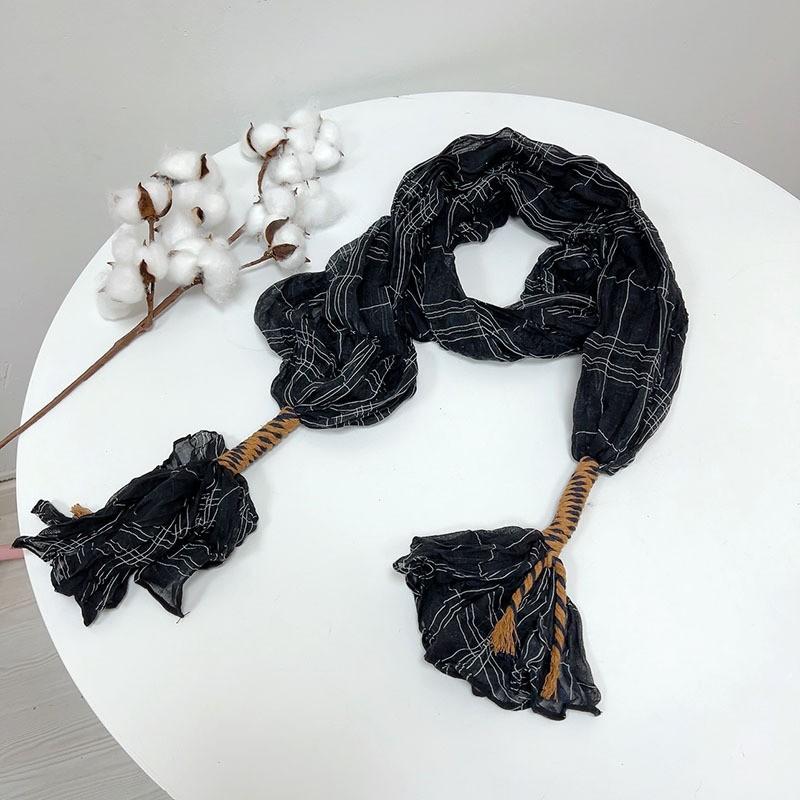 Retro Pleated Color Matching Gradual Change Scarf Soft Versatile Slender Silk Scarf Women'S Warm Neck Scarf Shawl