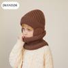 Winter Samt Kinderhut Schal Set gestrickter Wollhut Junge warmer Ohrenschützer Schlupfmütze