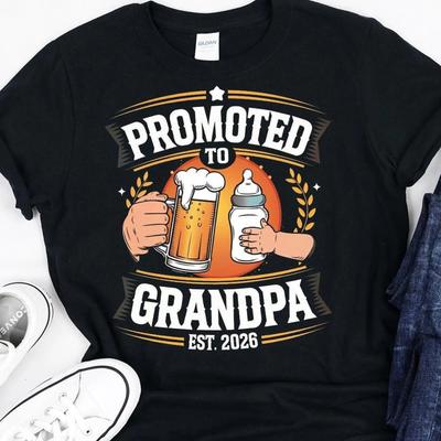 Promoted To Grandpa Est T Shirt First Time Pregnancy Announcement Fathers Day Casual Vintage Wa
