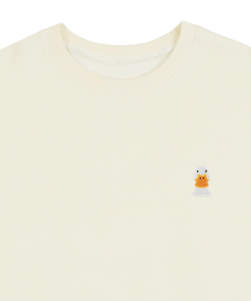 GRAVER [Unisex] Duck Face Embroidered Smile Sweatshirt_Cream