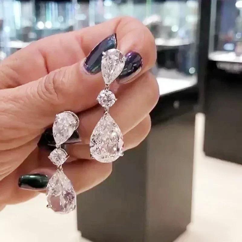 European And American Trendy Sparkling Zircon Oxide Earrings, High End Banquet Fashion Zircon Party Jewelry Long Pendant