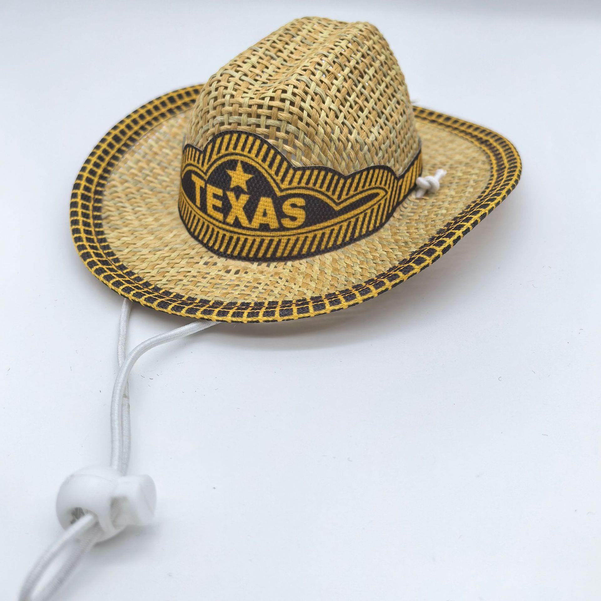 

Summer Pet Cowboy Straw Hat Printed American Flag Pentagram Paper Cloth Small Hat Cat Dog Straw Hat темного кольору хакі