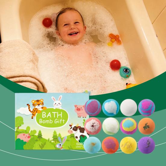 12Pcs Bath Bombs Set with Toy Fizzy Spa Ball for Kids Adults Moisturizing Skin-Softening Portable Travel Relaxation Kit for Beach Pool Home