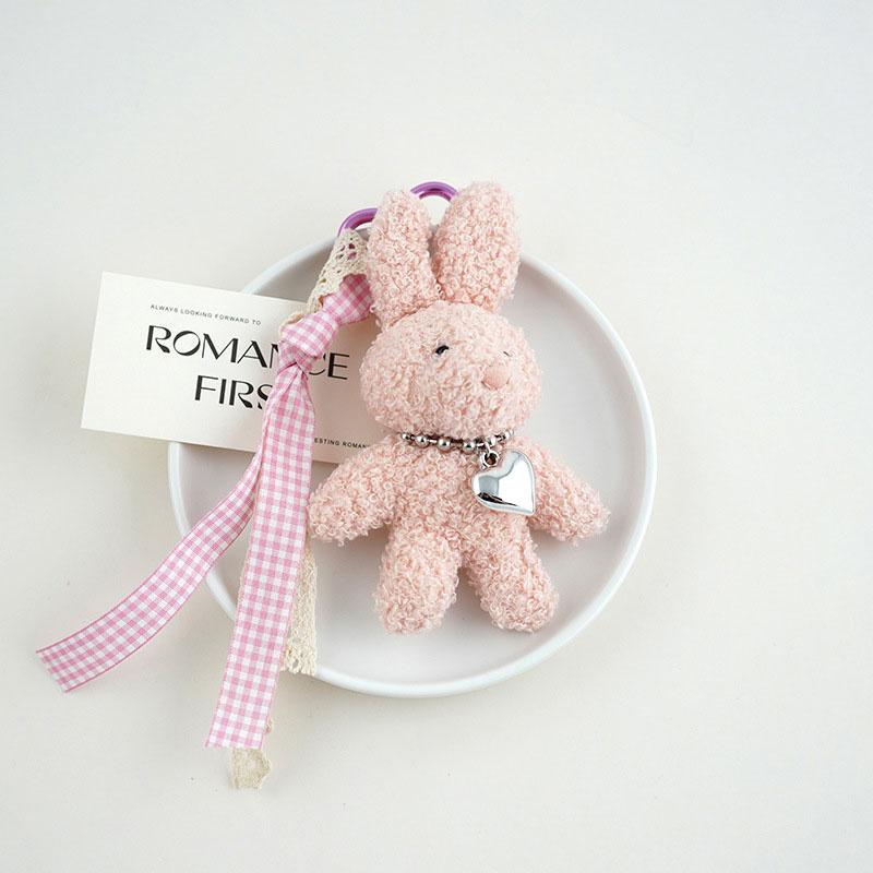 Silver Heart Bow Bunny Keychain Cute Rabbit Plush Doll Bag Pendant