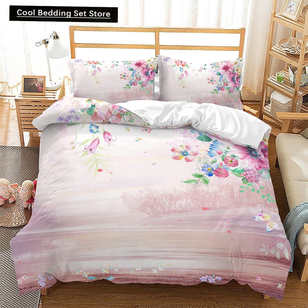 Pink Floral Duvet Cover Japanese Cherry Blossoms Theme Bedding Set Spring Romantic Quilt Cover For Girl Microfiber Bedspread