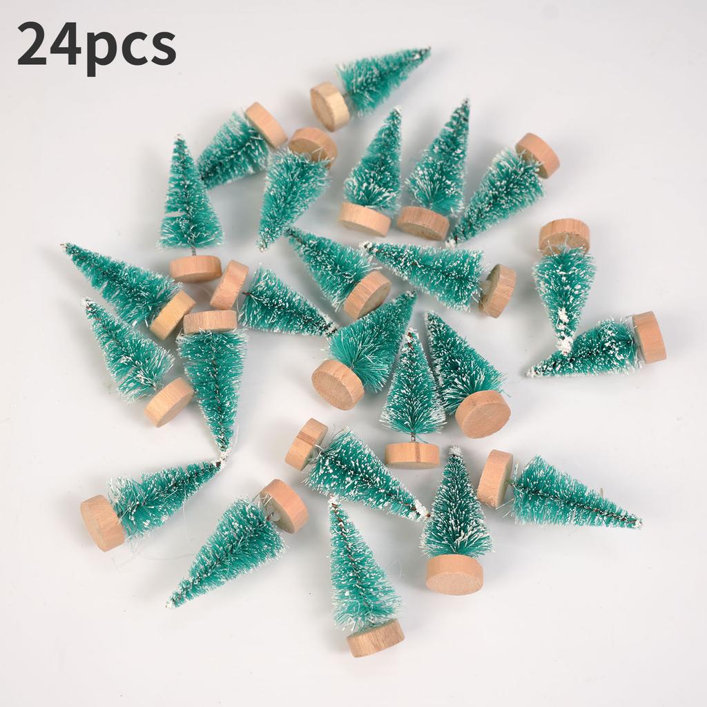 24pcs, Mini Christmas Sisal Snow Frost Tree with Wooden Bottling Brush - Perfect Desktop Tree for Christmas Party and Home Decor